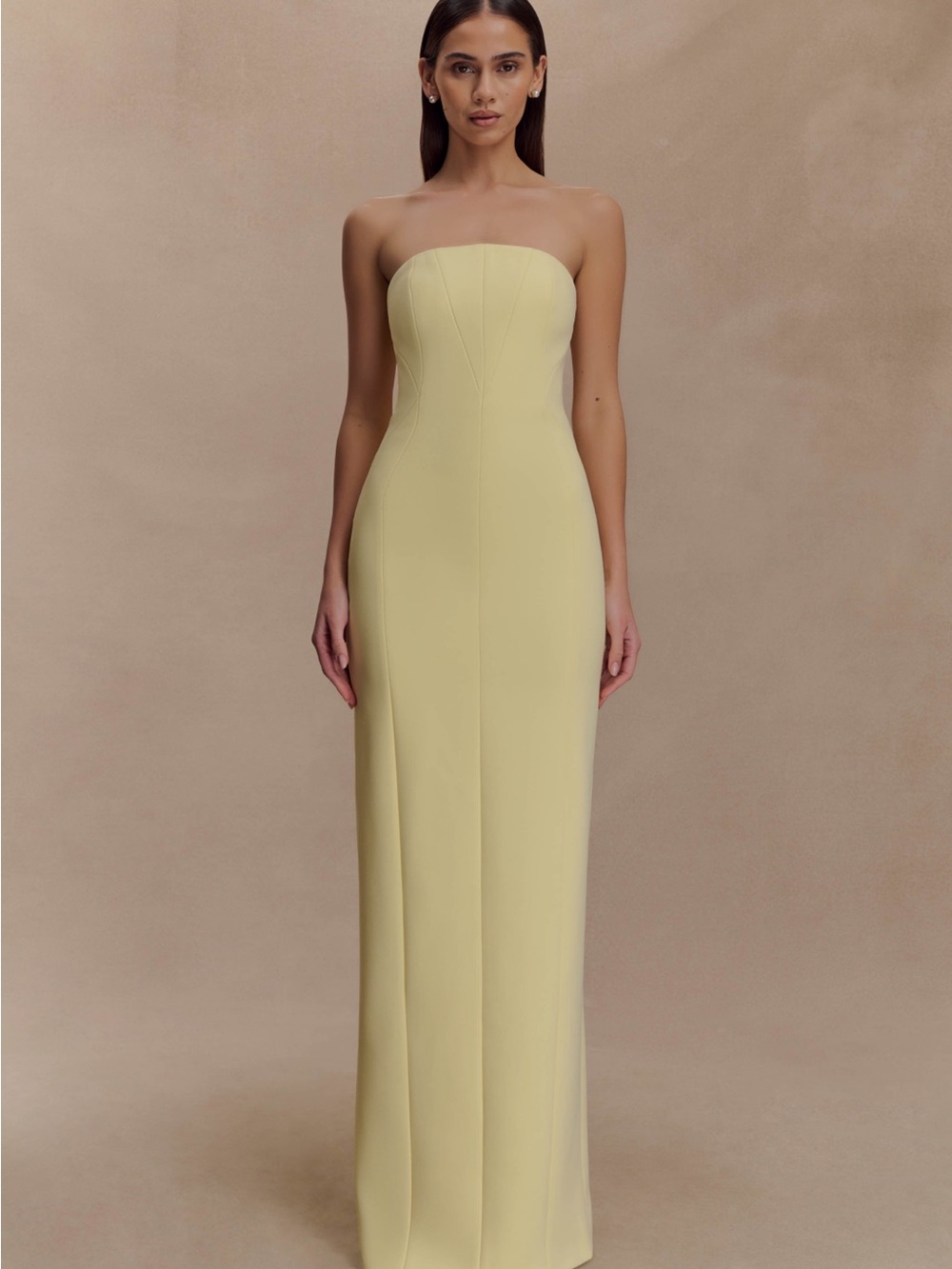 Meshki Strapless Column Gown in Pale Yellow